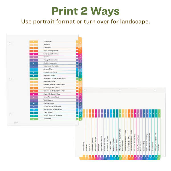 EcoFriendly Dividers, A-Z Tab, Ready Index® 11085 | Avery.com